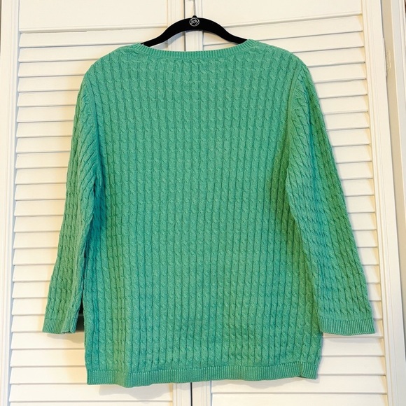 Lands’ End Teal Green 3/4 Sleeves Cotton Sweater Medium M - Picture 2 of 4